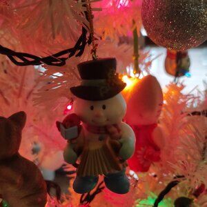 Matrix Christmas Traditions Snowman Playing Accordion Red Bird Singing Ornament